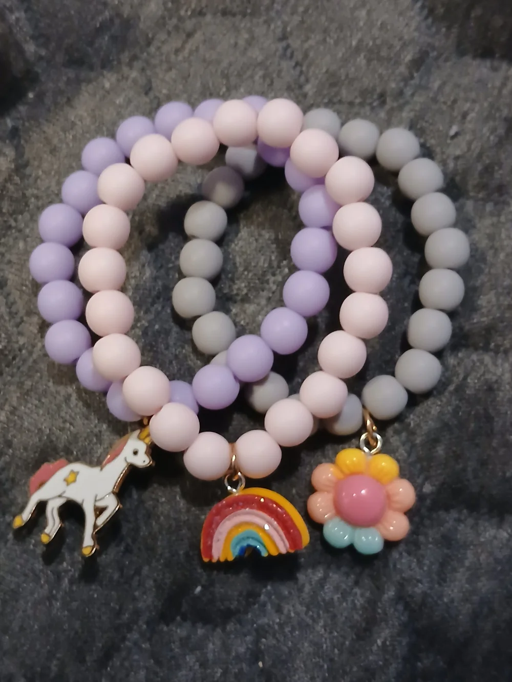 Pastel Kids Charm Bracelet Set - Pink, Lavender & Gray Beads
